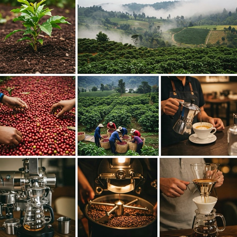 Coffee Bean from farming to brewing